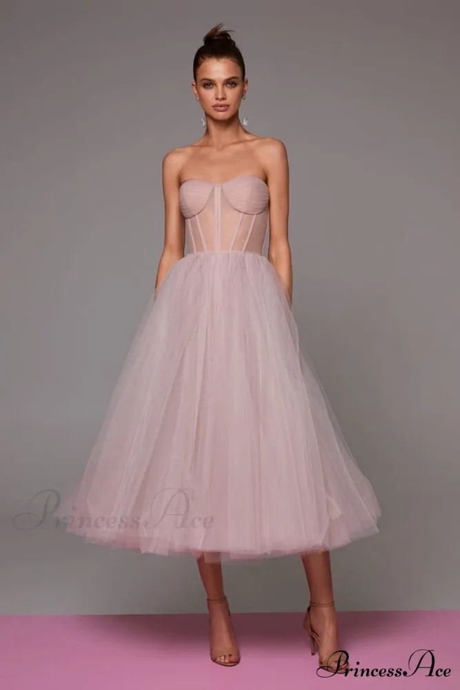 All For Love Trendy Strapless Tulle Midi Dress - Image 6