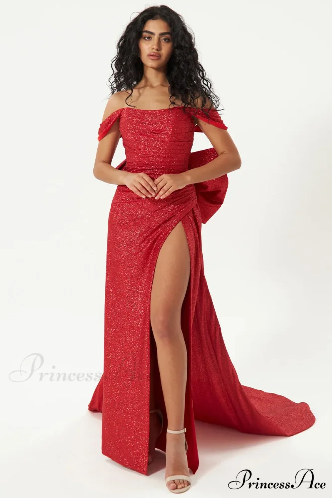 Jenny Sparkly Off-the-Shoulder Trendy Bow Back Maxi Dress - Image 11