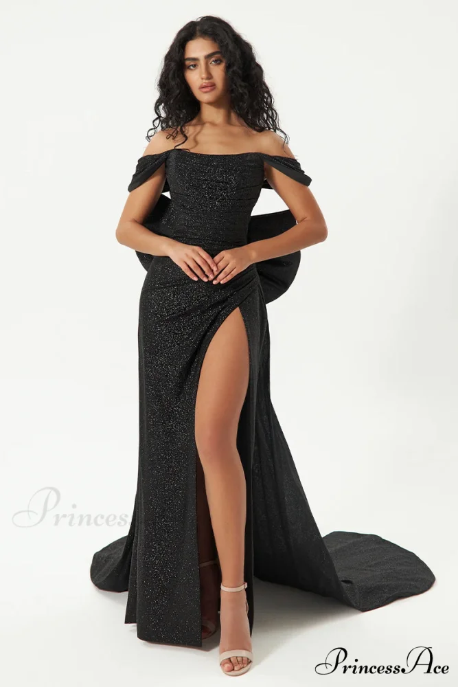 Jenny Sparkly Off-the-Shoulder Trendy Bow Back Maxi Dress - Image 13