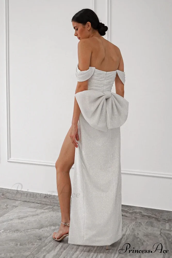 Jenny Sparkly Off-the-Shoulder Trendy Bow Back Maxi Dress - Image 5