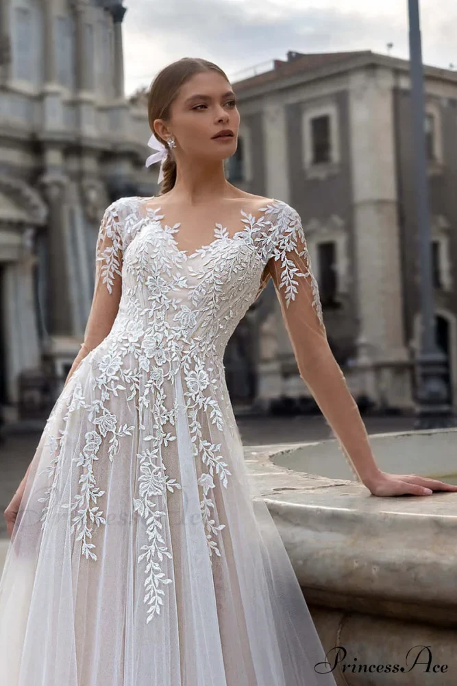 Hearst Lace Applique Trendy A-Line Tulle Wedding Dress - Image 4