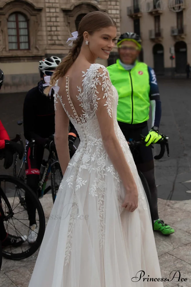 Hearst Lace Applique Trendy A-Line Tulle Wedding Dress - Image 5