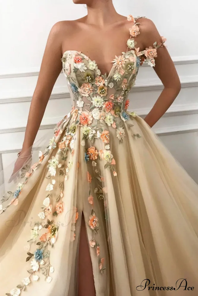 Impression One-Shoulder Graceful Embroidered Maxi Dress - Image 2
