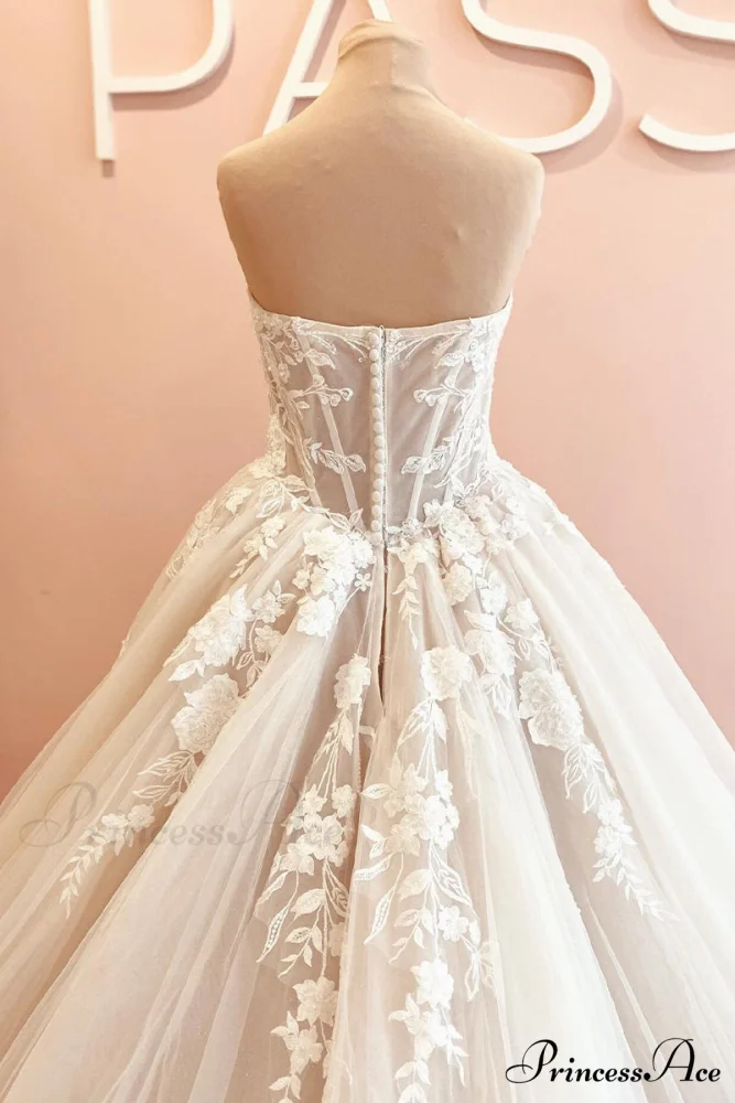 Norma Lace Applique Trendy Strapless A-line Wedding Dress - Image 10