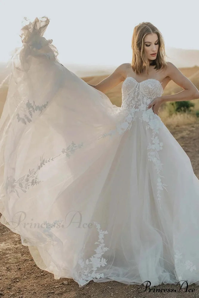 Norma Lace Applique Trendy Strapless A-line Wedding Dress - Image 2