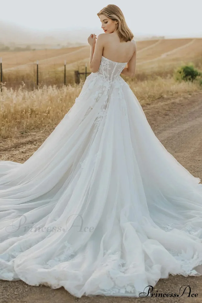 Norma Lace Applique Trendy Strapless A-line Wedding Dress - Image 3