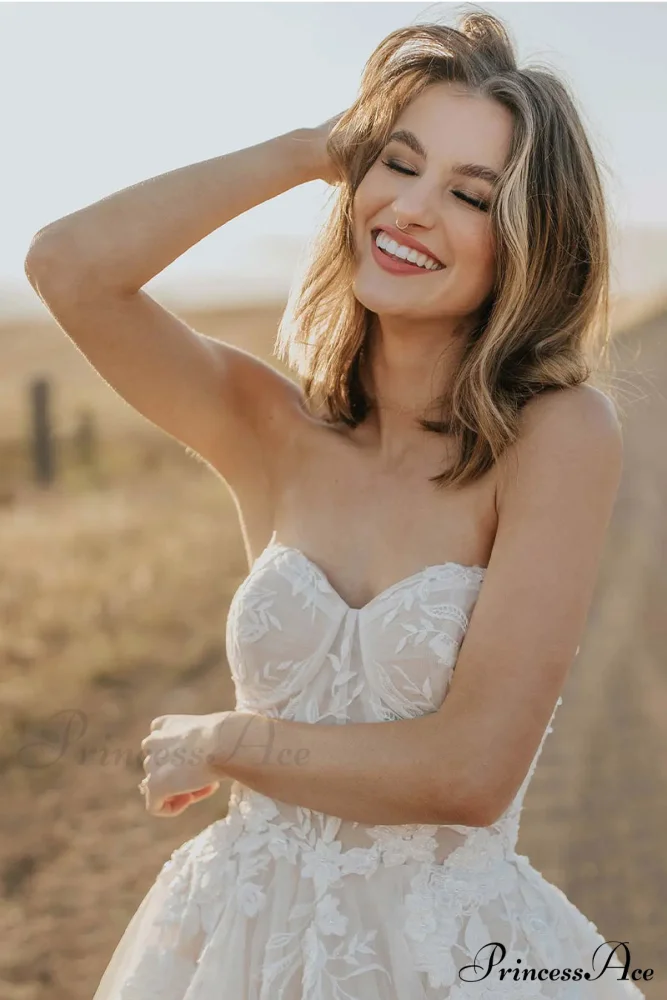 Norma Lace Applique Trendy Strapless A-line Wedding Dress - Image 4
