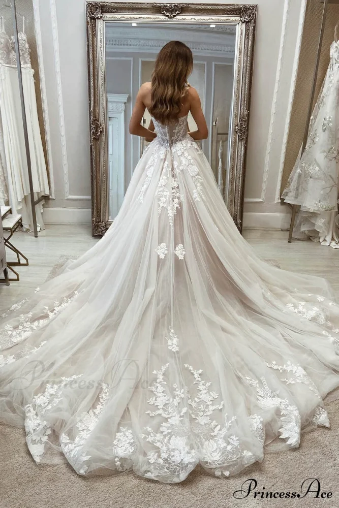 Norma Lace Applique Trendy Strapless A-line Wedding Dress - Image 6