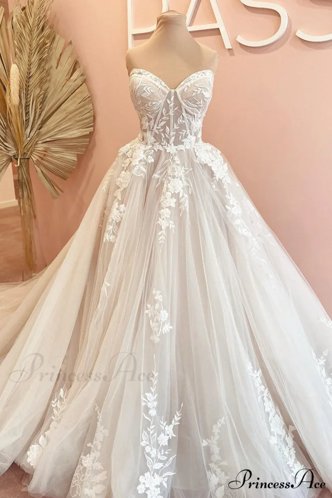 Norma Lace Applique Trendy Strapless A-line Wedding Dress - Image 7