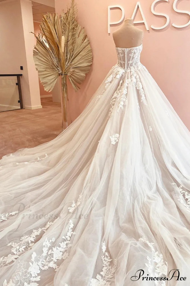 Norma Lace Applique Trendy Strapless A-line Wedding Dress - Image 8