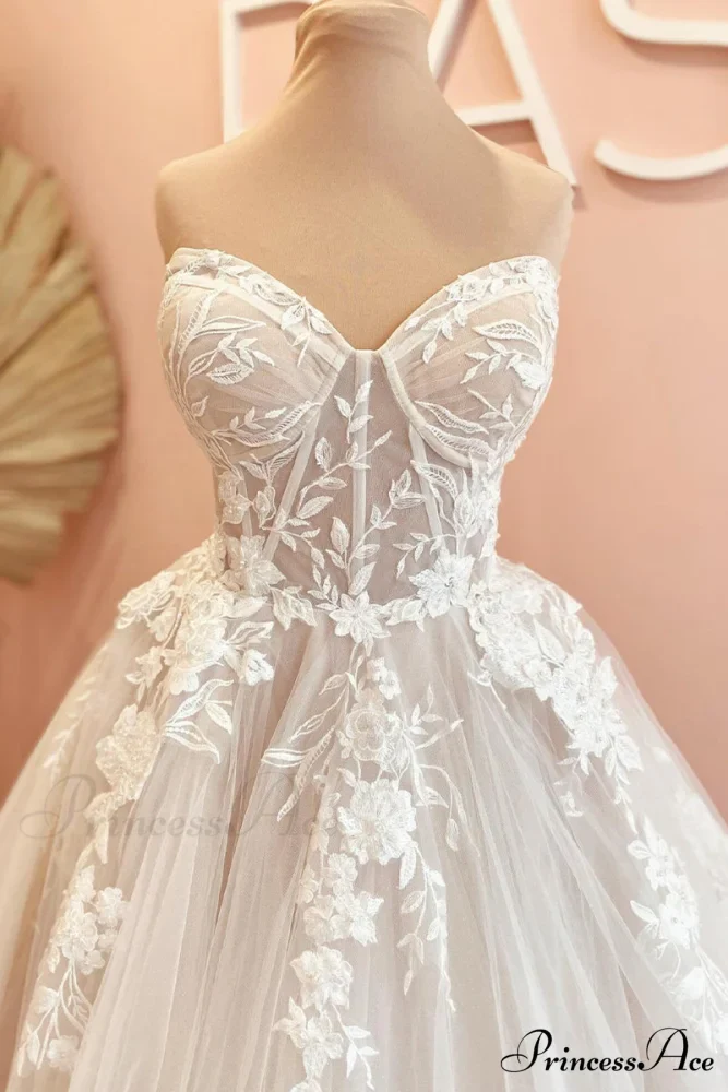 Norma Lace Applique Trendy Strapless A-line Wedding Dress - Image 9