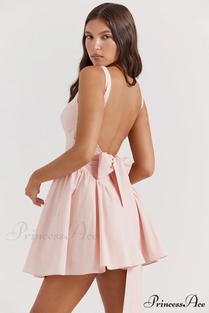 Monterey Cypress White Trendy Bow Mini Dress - Image 16