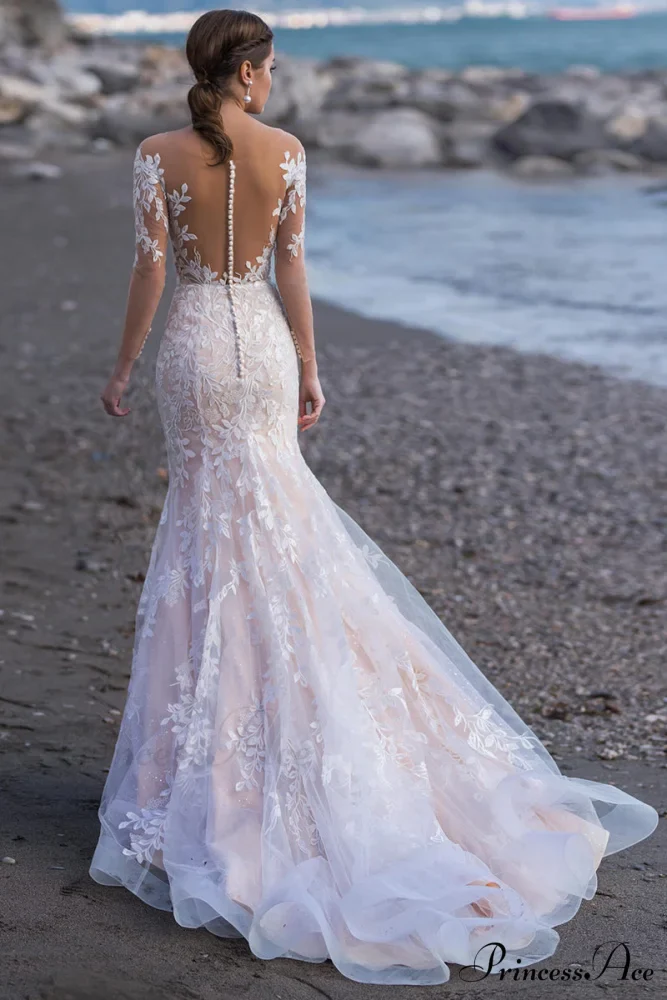 Elena Lace Applique Trendy Mermaid Wedding Dress - Image 2