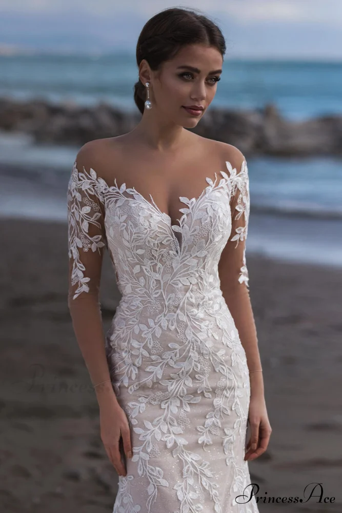 Elena Lace Applique Trendy Mermaid Wedding Dress - Image 4