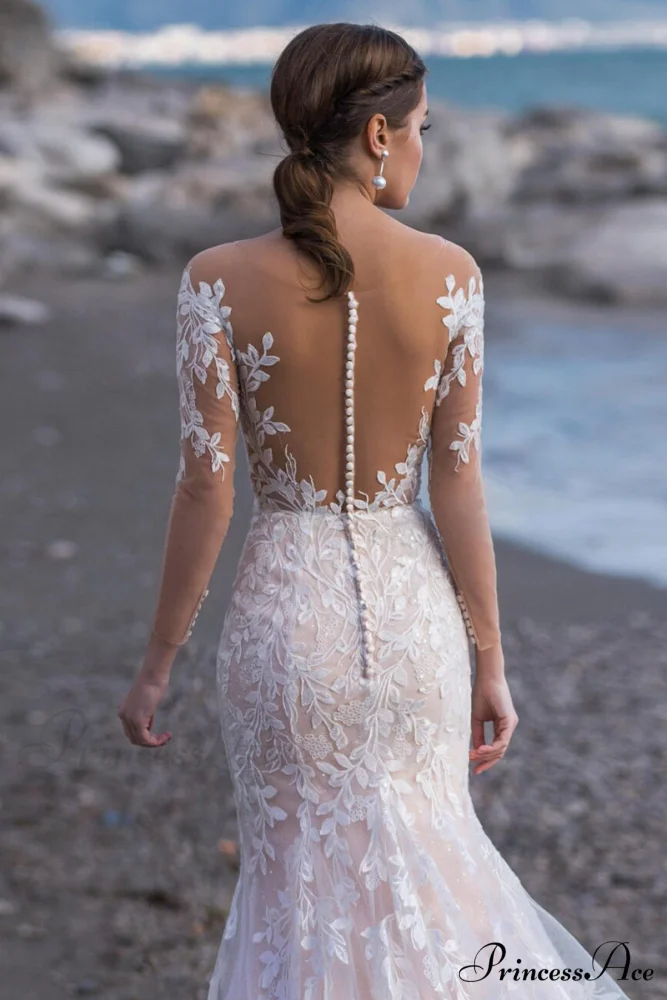 Elena Lace Applique Trendy Mermaid Wedding Dress - Image 5