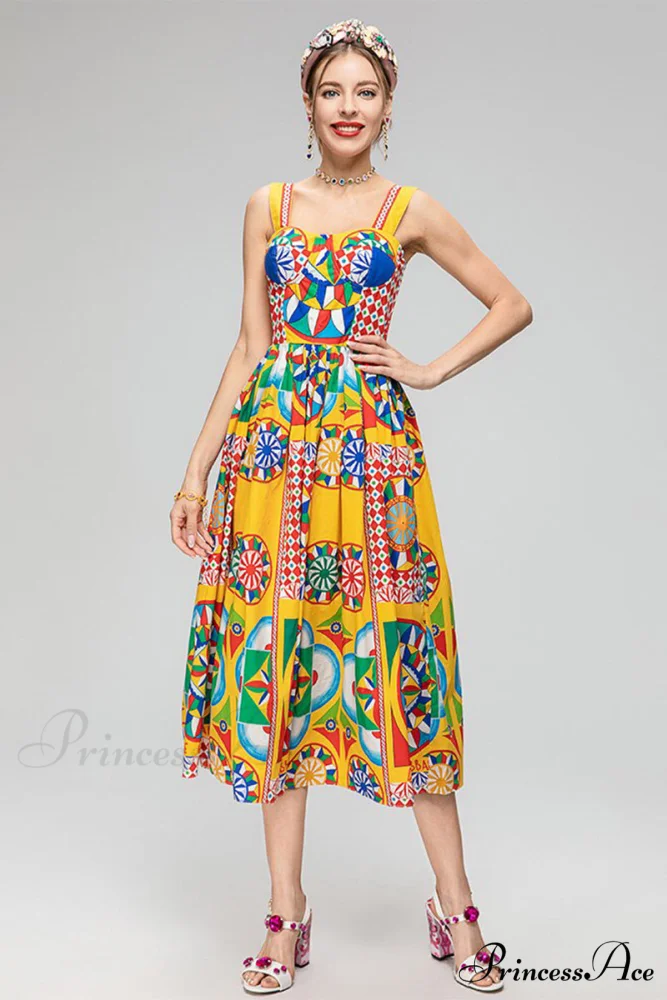 Chasing Sun Carretto Trendy Print Bustier Midi Dress - Image 2