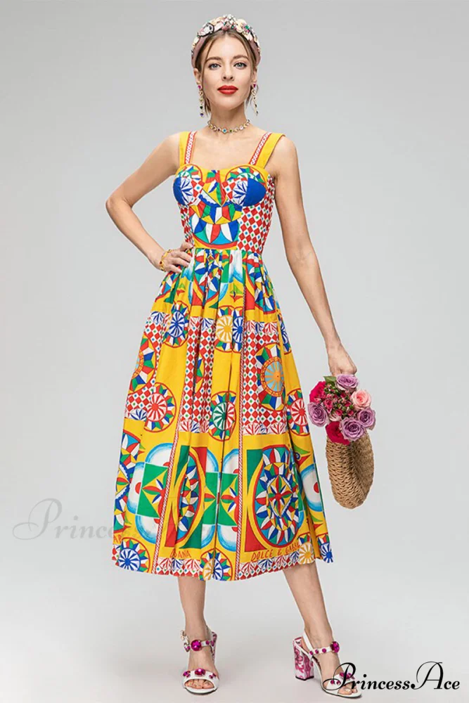 Chasing Sun Carretto Trendy Print Bustier Midi Dress - Image 4