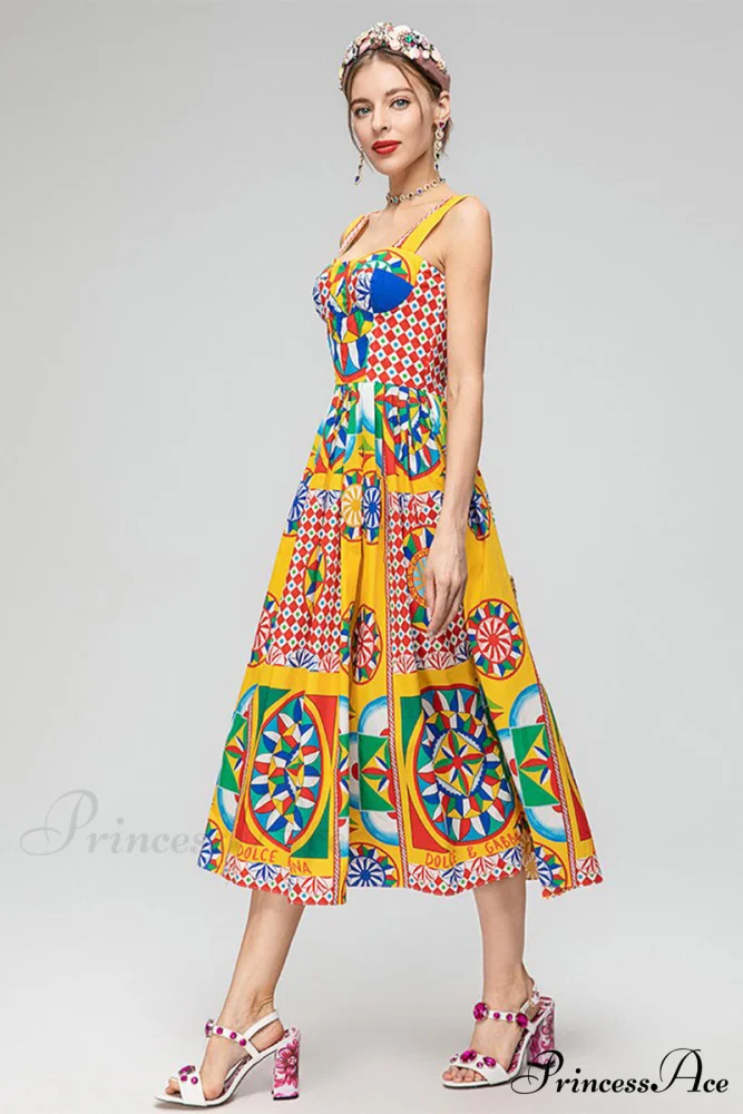 Chasing Sun Carretto Trendy Print Bustier Midi Dress - Image 5