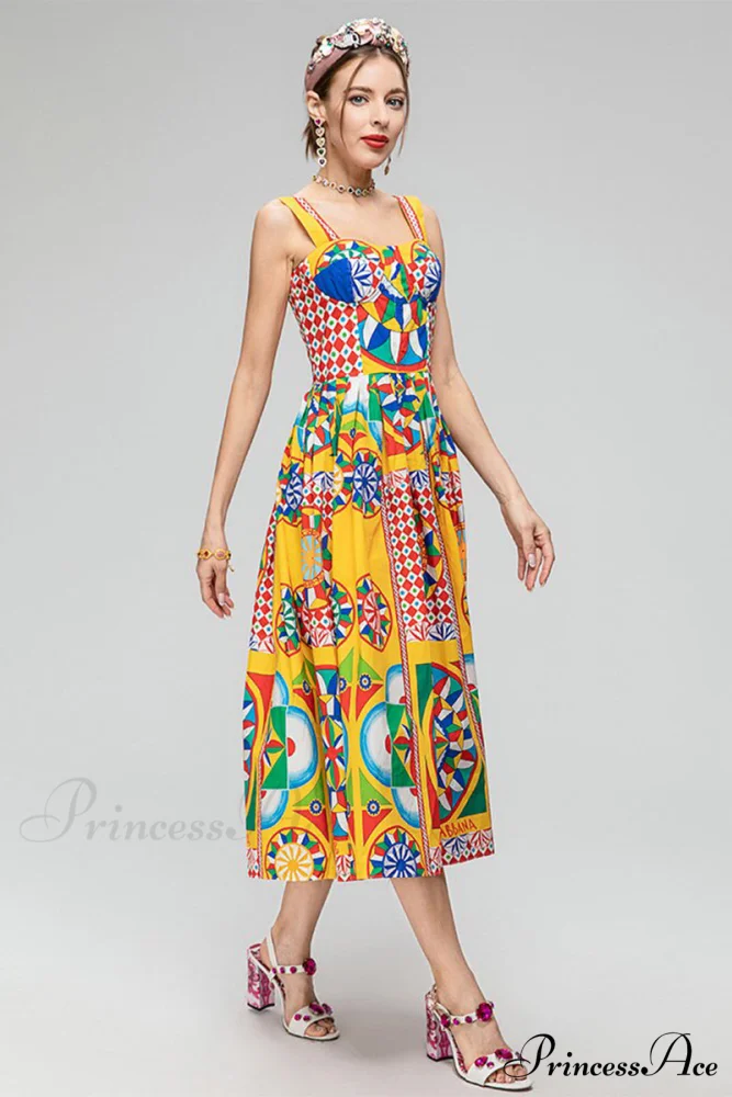 Chasing Sun Carretto Trendy Print Bustier Midi Dress - Image 6