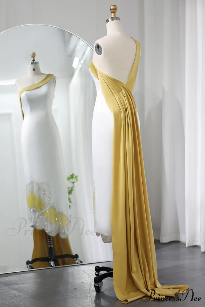 Ameena Beaded Graceful One-Shoulder Midi Dress - Image 11