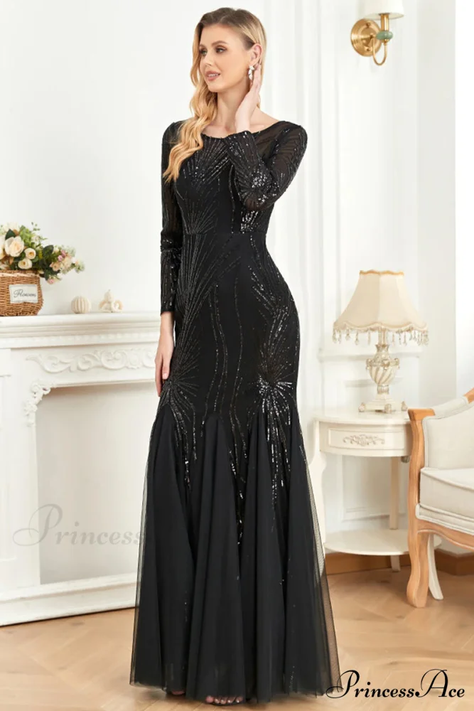 Captivating Glam Sequin Trendy Long Sleeve Maxi Dress - Image 2