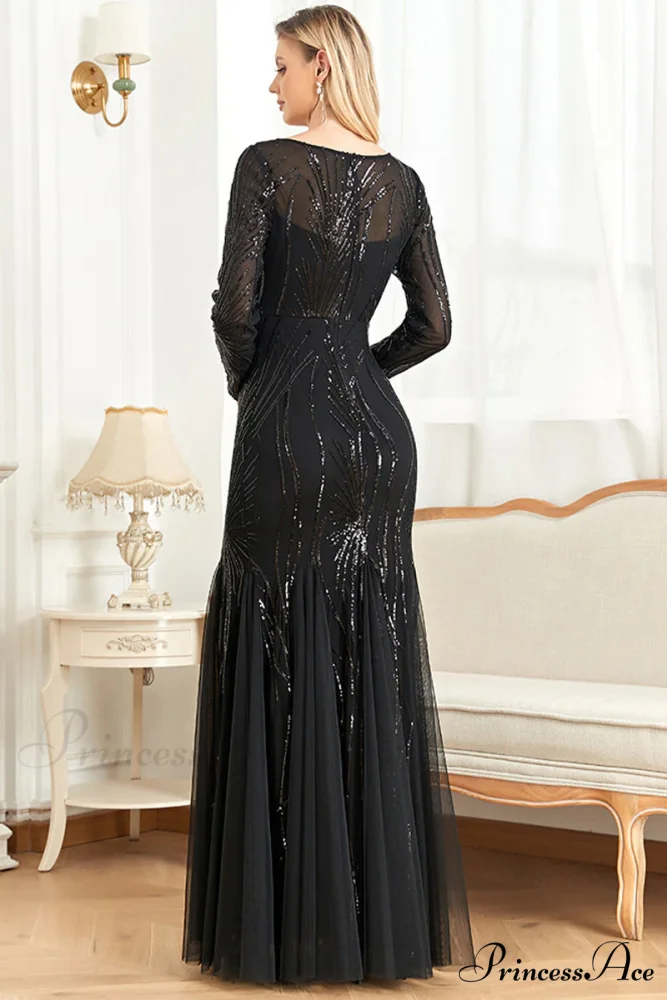Captivating Glam Sequin Trendy Long Sleeve Maxi Dress - Image 3