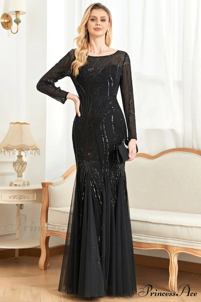 Captivating Glam Sequin Trendy Long Sleeve Maxi Dress - Image 4