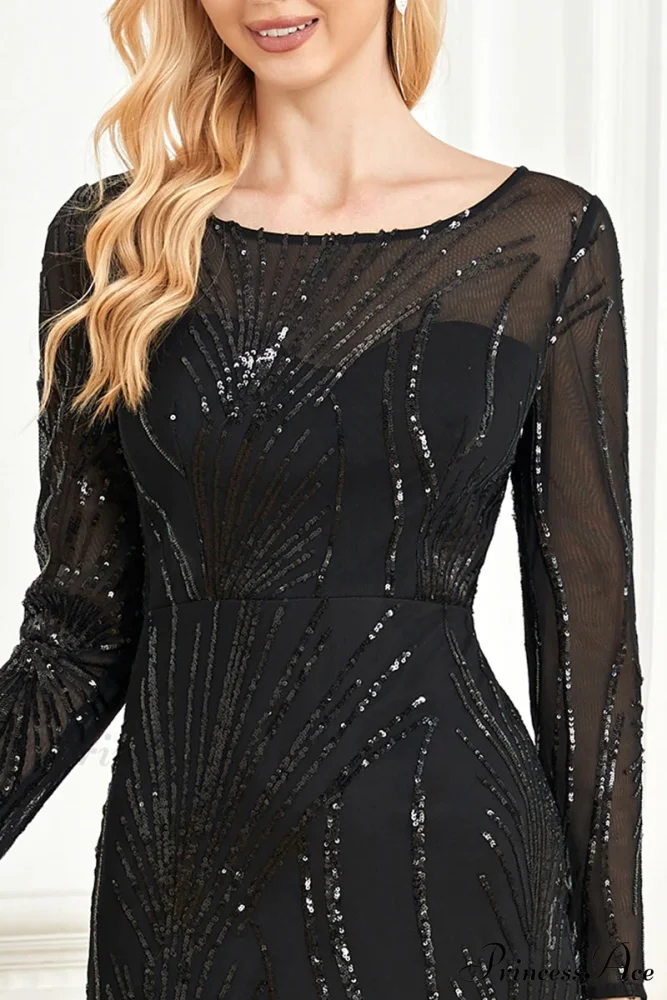 Captivating Glam Sequin Trendy Long Sleeve Maxi Dress - Image 6