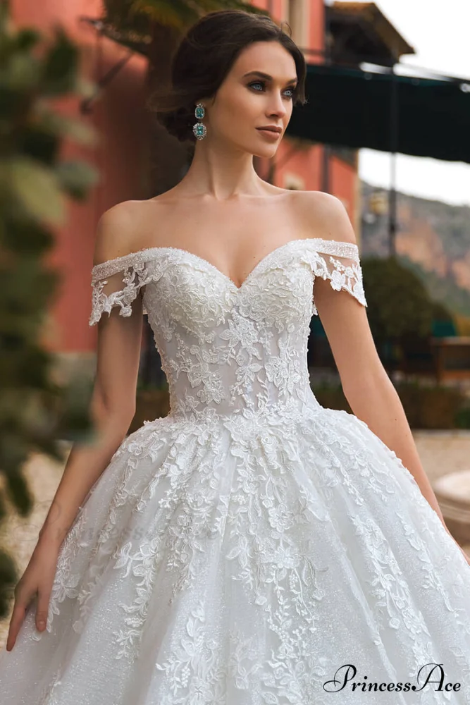 Athens Lace Applique Trendy Off-the-Shoulder Wedding Dress - Image 10