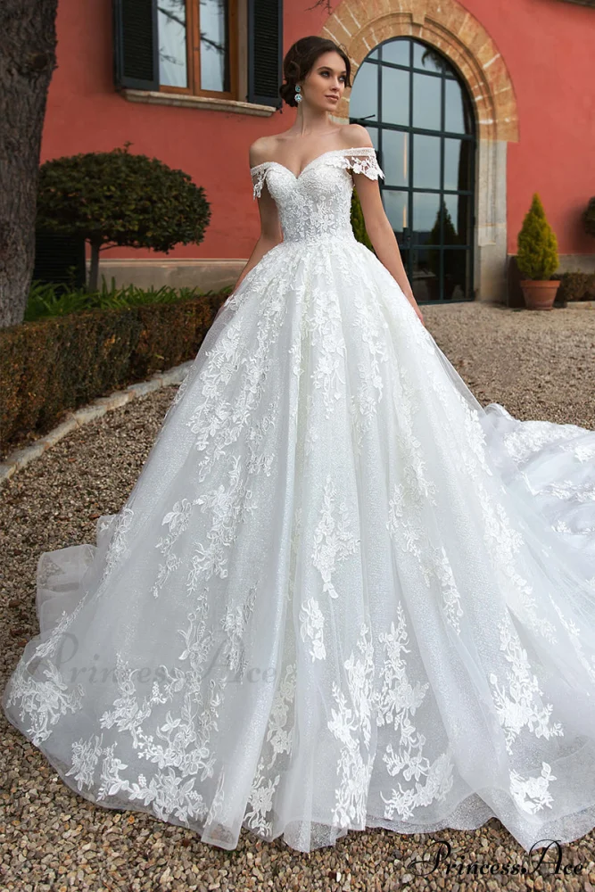 Athens Lace Applique Trendy Off-the-Shoulder Wedding Dress - Image 11