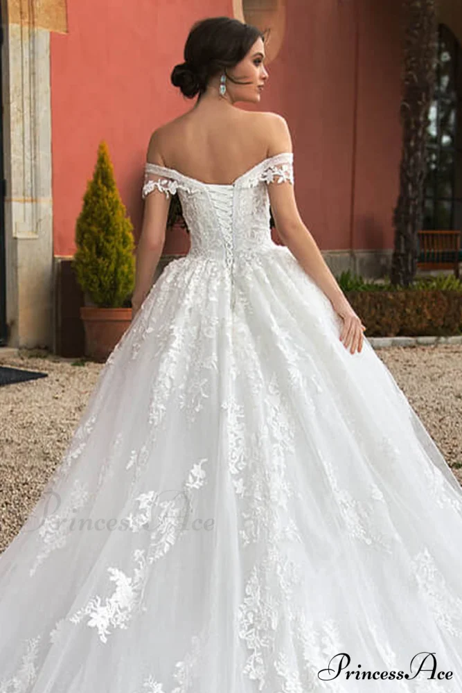 Athens Lace Applique Trendy Off-the-Shoulder Wedding Dress - Image 12