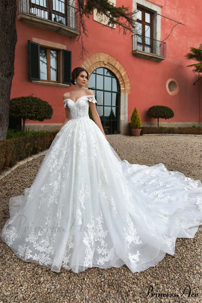 Athens Lace Applique Trendy Off-the-Shoulder Wedding Dress - Image 13