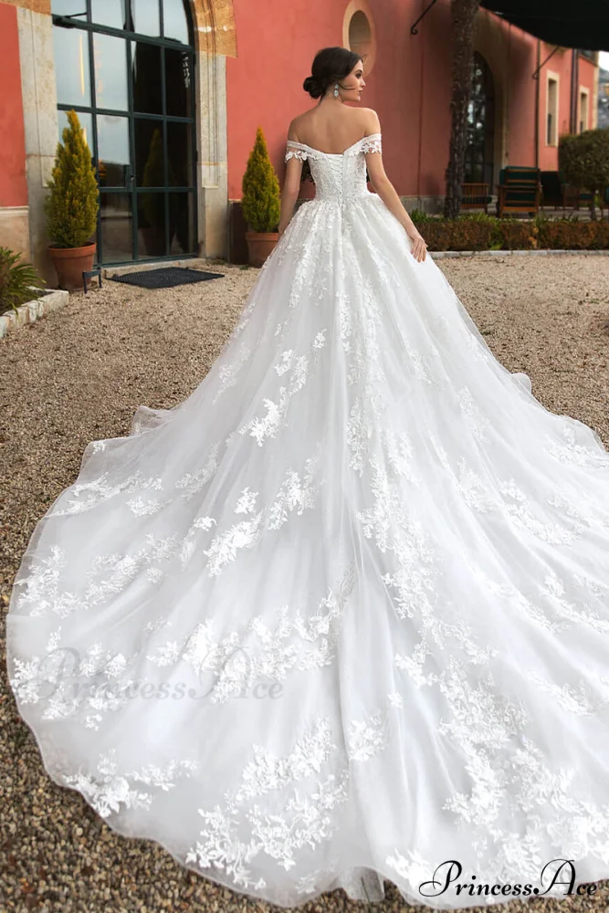 Athens Lace Applique Trendy Off-the-Shoulder Wedding Dress - Image 14