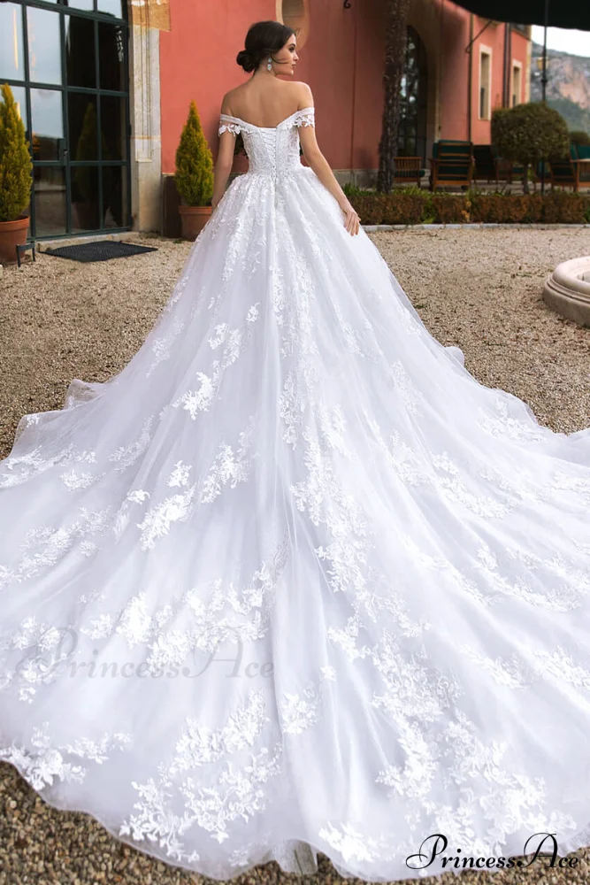 Athens Lace Applique Trendy Off-the-Shoulder Wedding Dress - Image 2