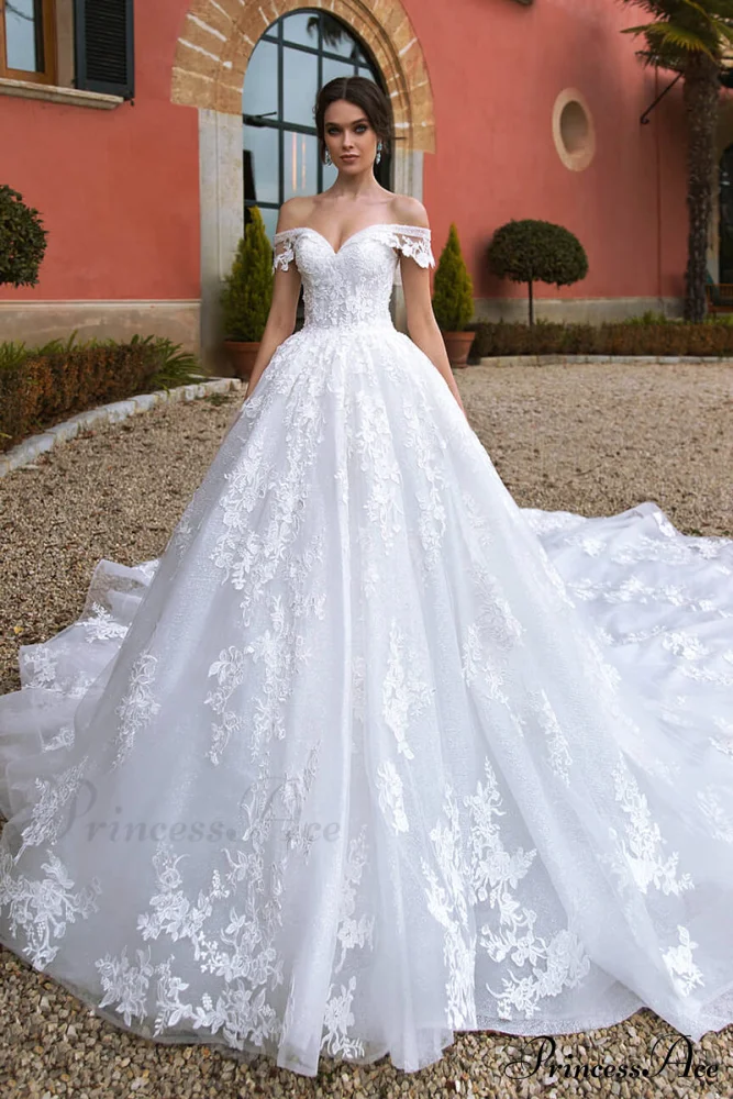 Athens Lace Applique Trendy Off-the-Shoulder Wedding Dress - Image 4