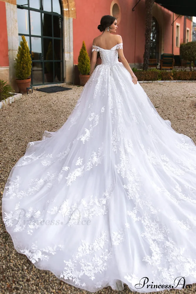 Athens Lace Applique Trendy Off-the-Shoulder Wedding Dress - Image 5