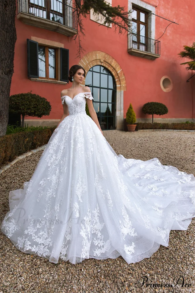 Athens Lace Applique Trendy Off-the-Shoulder Wedding Dress - Image 6