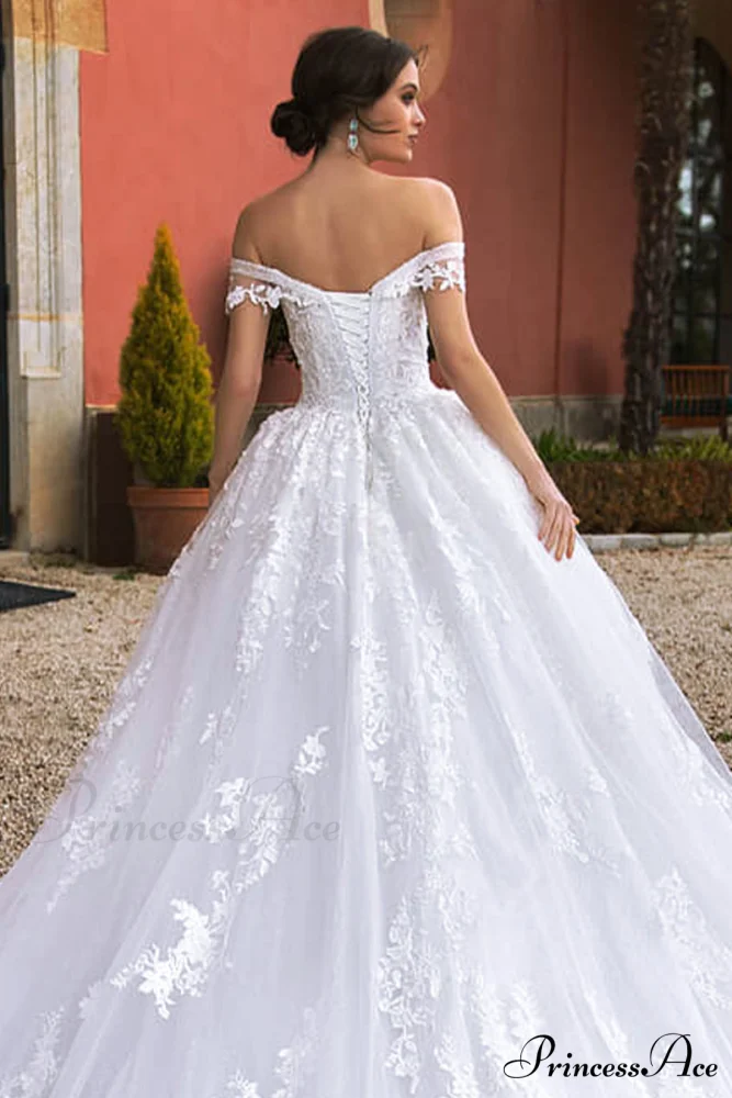 Athens Lace Applique Trendy Off-the-Shoulder Wedding Dress - Image 7