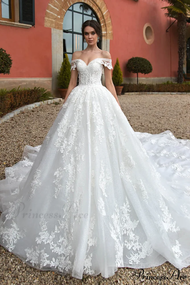 Athens Lace Applique Trendy Off-the-Shoulder Wedding Dress - Image 8