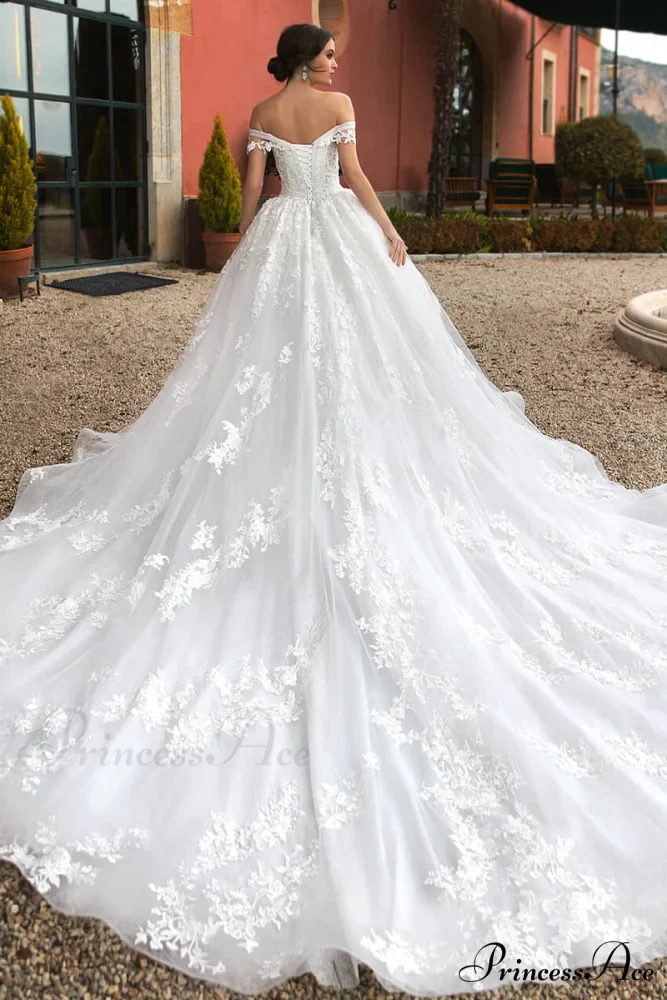 Athens Lace Applique Trendy Off-the-Shoulder Wedding Dress - Image 9
