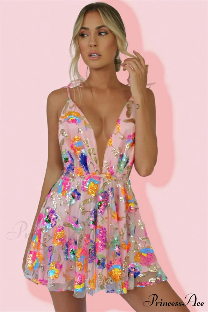 Blissful Goddess Sequin Trendy Backless Mini Dress - Image 10