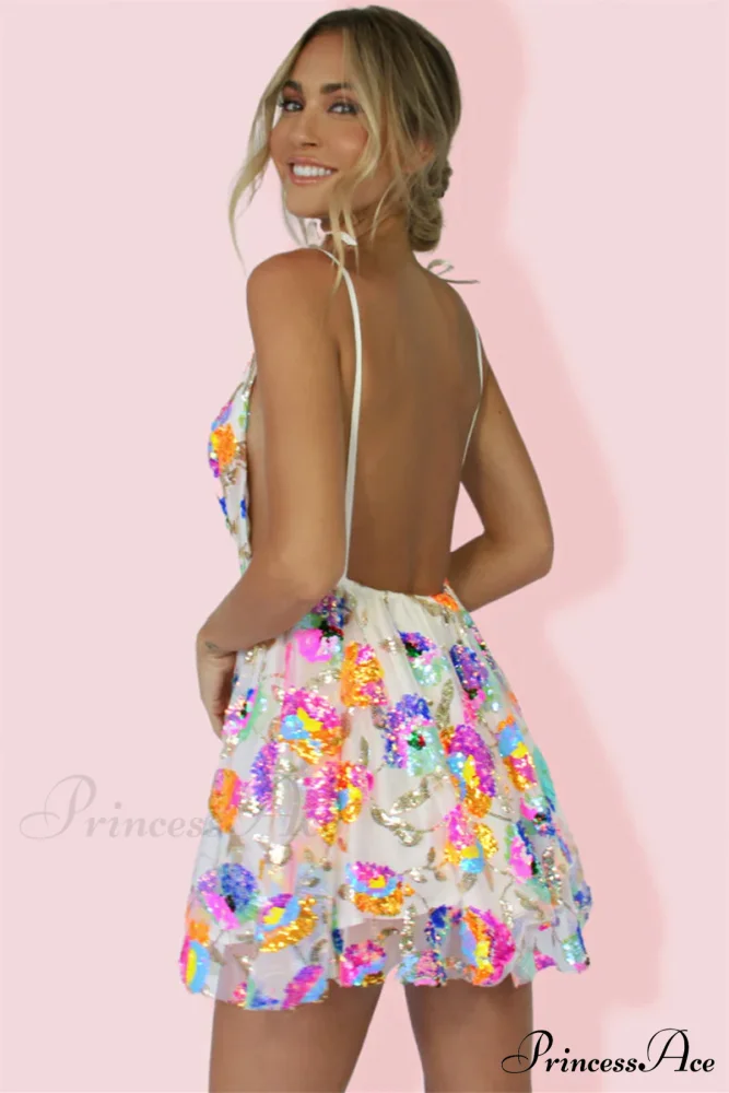 Blissful Goddess Sequin Trendy Backless Mini Dress - Image 3