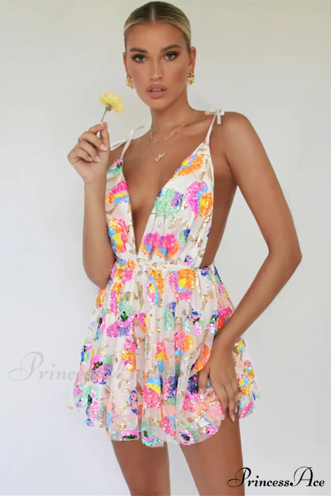 Blissful Goddess Sequin Trendy Backless Mini Dress - Image 4