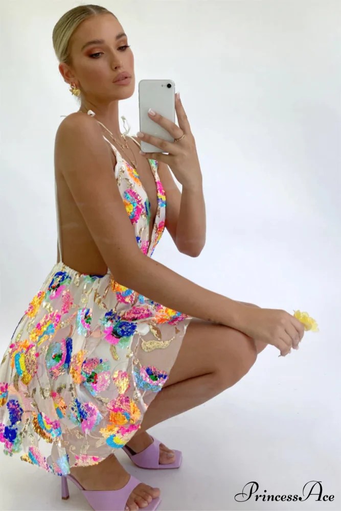 Blissful Goddess Sequin Trendy Backless Mini Dress - Image 5