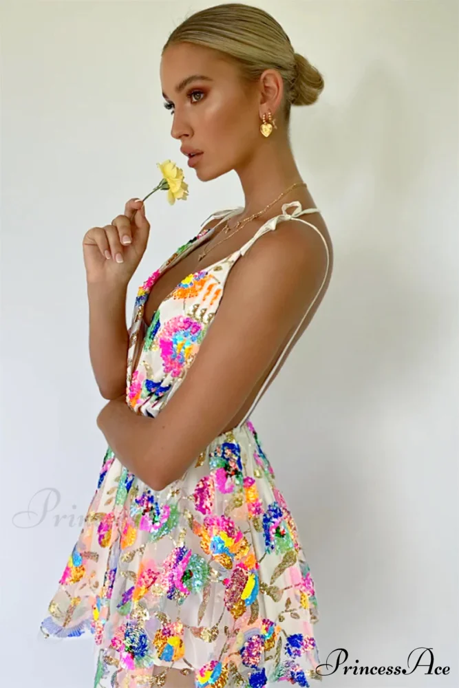 Blissful Goddess Sequin Trendy Backless Mini Dress - Image 6