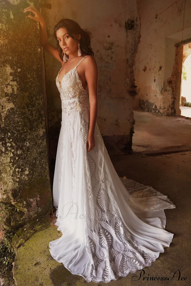 Meadow Backless Boho Trendy Lace A-line Wedding Dress - Image 4
