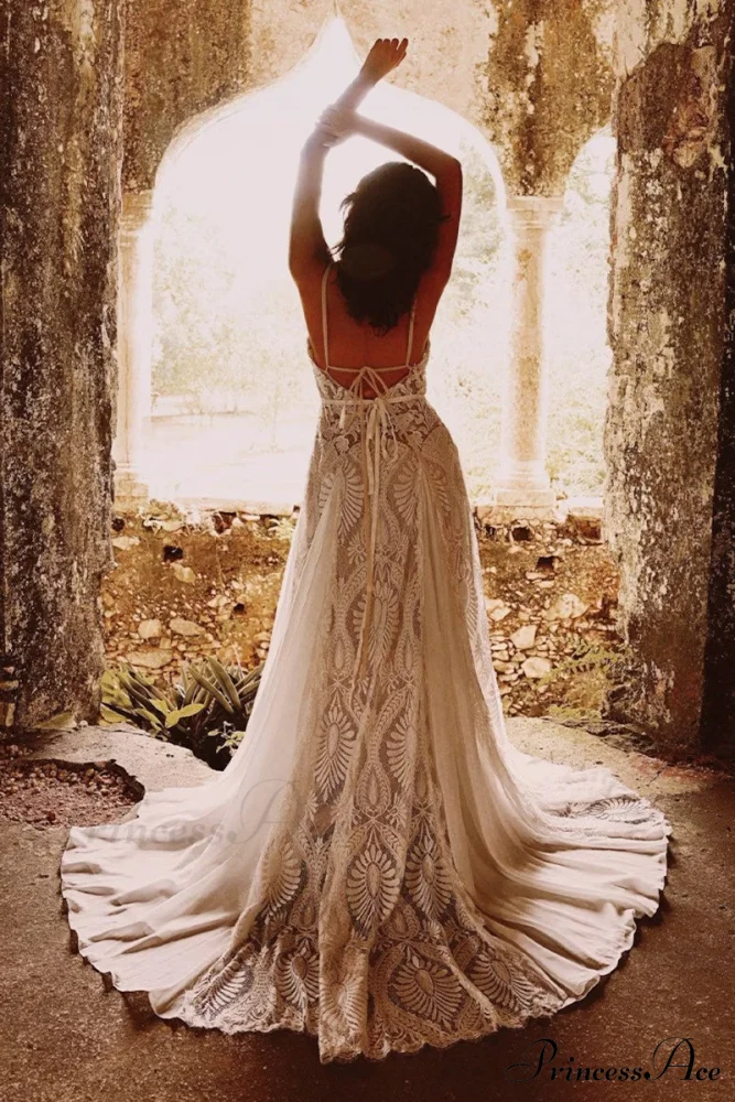 Meadow Backless Boho Trendy Lace A-line Wedding Dress - Image 7