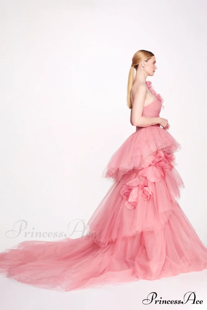 Isabella One-shoulder 3D Trendy Floral Soft Tulle Gown - Image 2