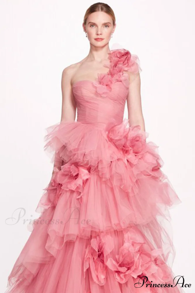 Isabella One-shoulder 3D Trendy Floral Soft Tulle Gown - Image 4