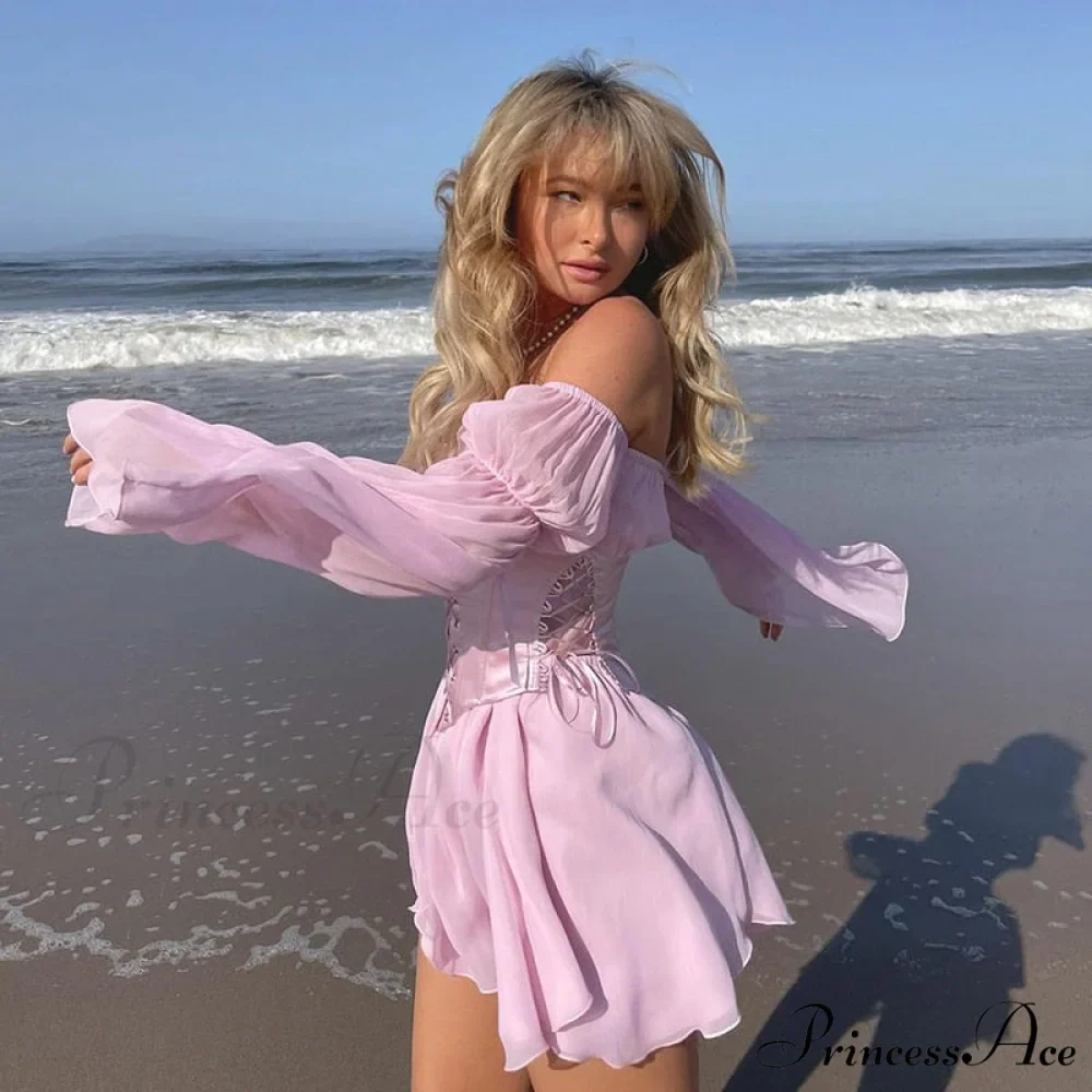 Chiffon Detachable Corset Charming Puff Sleeve Mini Dresses - Image 13